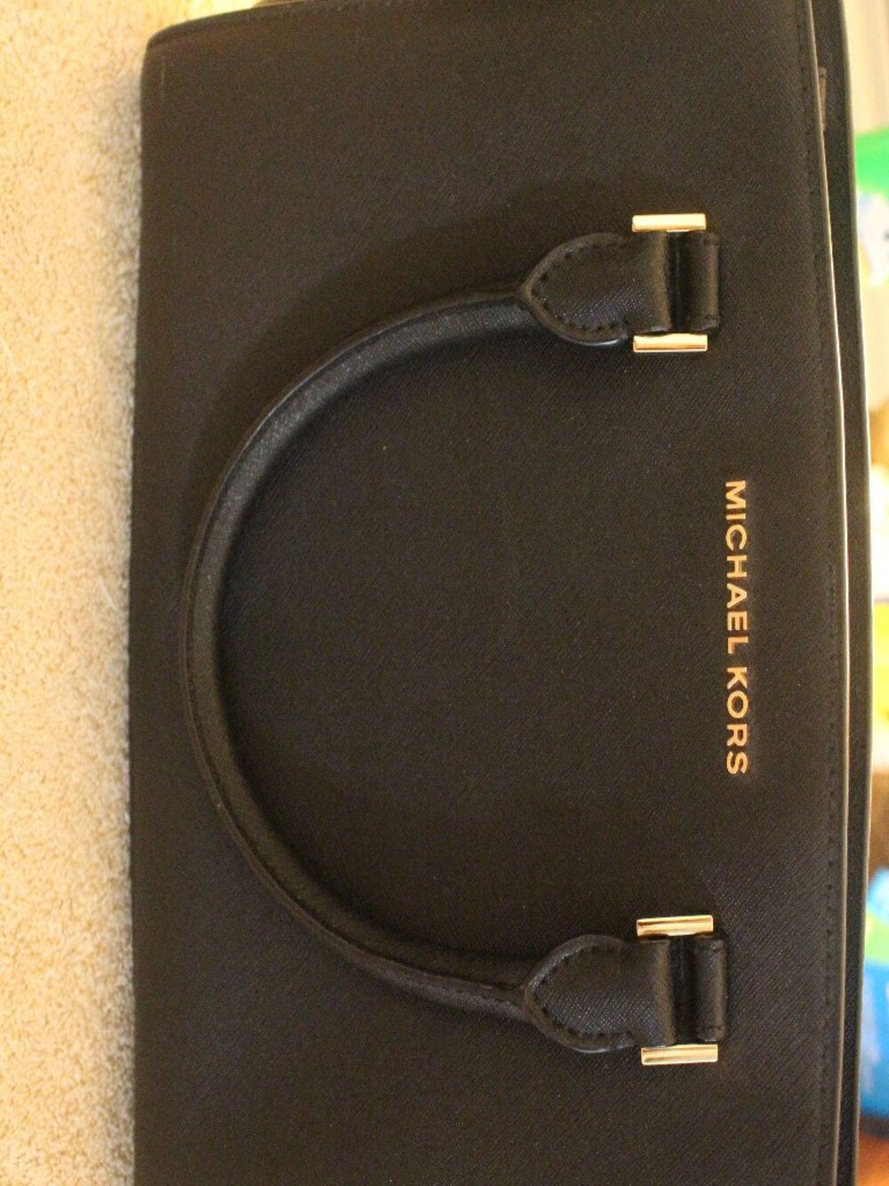 Michael Kors Black Structured Tote Bag Gold Hardwar